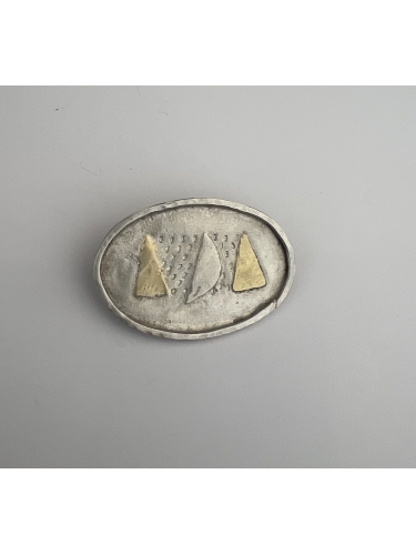 Brooch - Silver Oval with Gold Triangles